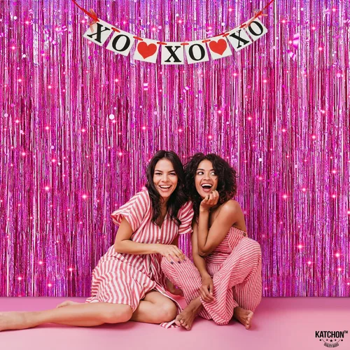 Miniatura 6 de KatchOn, Telón de fondo rosa iridiscente para decoraciones de fiesta rosa, extragrande, paquete de 2 Decoraciones del día de San Valentín