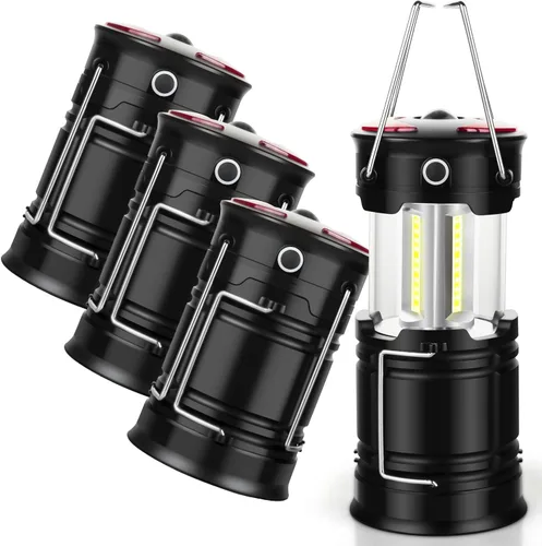 Paquete de 4 linternas esenciales de camping, linterna LED para cortes de energía, luces de tienda de campaña para emergencias, equipo y suministros