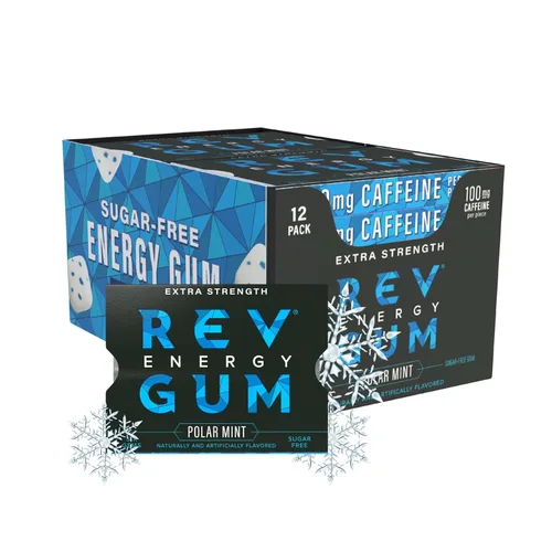 Miniatura 4 de Rev Gum Caffeine Energy Gum Extra Strength 100 mg de cafeína por gema Goma de mascar de menta polar sin azúcar – Masticables bajos en calorías