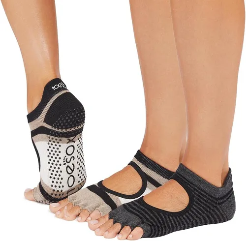 Toesox Bellarina - Paquete múltiple de calcetines antideslizantes con agarre para pilates, barra, yoga, ballet, negro, carbón, Echo
