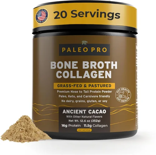 PaleoPro - Polvo de proteína de colágeno de caldo de hueso, raíz de cúrcuma, colágeno alimentado con pasto para piel y huesos, sin gluten, sin