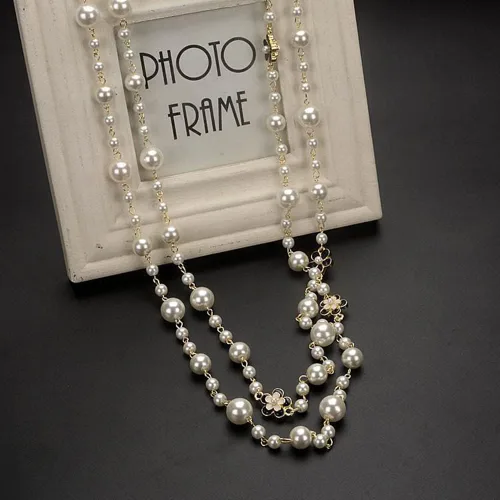Miniatura 4 de Diseño de moda elegante largo imitación trébol flor collar de perlas para las mujeres, Perla, Perla