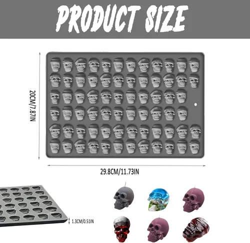 Miniatura 2 de Moldes de silicona de calavera para Halloween, 70 moldes de silicona de grado alimenticio para Halloween, para gomitas, galletas, dulces, dulces