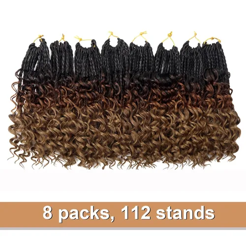 Miniatura 3 de Goddess - 8 paquetes de cabello sintético de ganchillo de 8 pulgadas, trenzas de caja (box braids) 3X estilo bohemio con extremos rizados, ideales