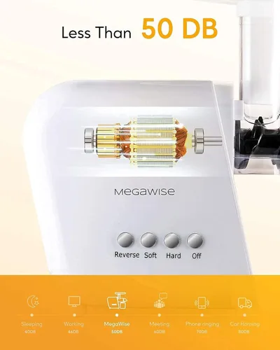 Miniatura 9 de MegaWise Exprimidor de masticación lenta de prensa en frío, tecnología silenciosa de prensa en frío, modos de doble velocidad, extractor de frutas