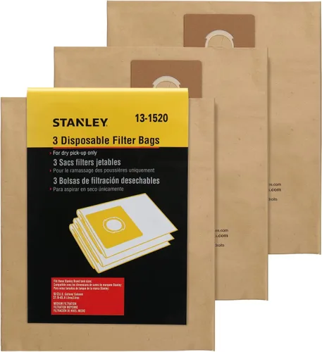 Stanley 13-1520 Bolsa de filtro desechable para aspiradora húmeda o seca de 10 galones, paquete de 3