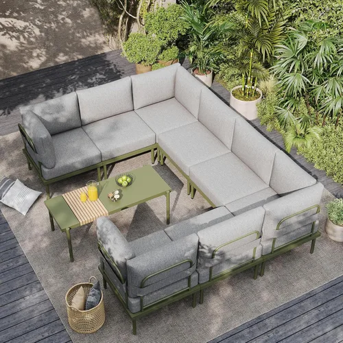 Miniatura 15 de Sundale Outdoor Juego de 2 muebles de metal para patio, sofá seccional para exteriores con cojín de olefina de 6 pulgadas, modernos