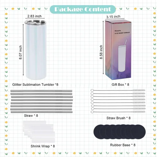 Miniatura 2 de Vasos de Sublimación con Purpurina de 20 Oz, Delgados y Rectos, Paquete de 8, Vasos de Sublimación de Acero Inoxidable con Purpurina y Destello