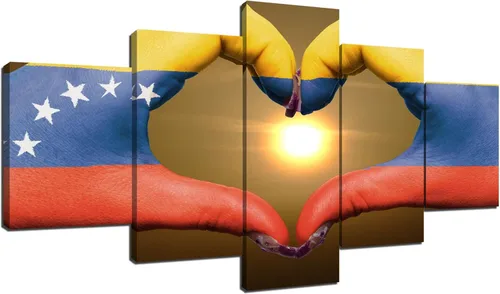 Decoración de pared HD con bandera de Venezuela, lienzo impreso en lienzo para pared, póster enmarcado con gesto de mano y corazón, cuadro de 5