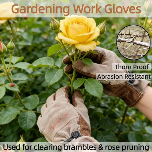Miniatura 6 de Guantes de trabajo de cuero para hombres y mujeres – Resistente jardinería, patio, soldadura, construcción, agricultura, al aire libre, barbacoa