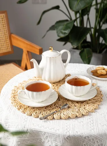 Miniatura 8 de Tazas y platillos de té real, con ribete dorado y caja de regalo, tazas de café británicas, juego de tazas de té, juego de té de porcelana, tazas