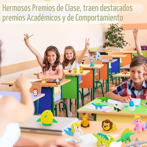 Miniatura 8 de URSKYTOUS 35 borradores de animales de escritorio para niños, borradores de lápices de animales, juguetes de borrador a granel, regalos para premios