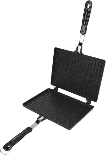 Miniatura 2 de WALFRONT Máquina de sándwiches tostados para estufa, fabricante de panini a la parrilla antiadherente, aleación de aluminio para gofres, desayuno