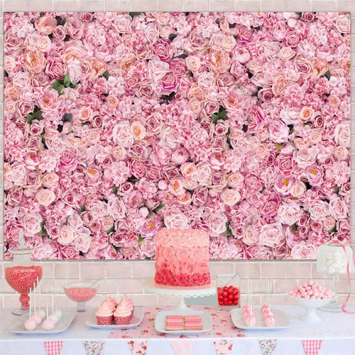 Miniatura 2 de Fondo de fotos de pared con rosas rosadas, decoración de fiesta de cumpleaños para niñas, telón de fondo de fotografía para el día de San Valentín