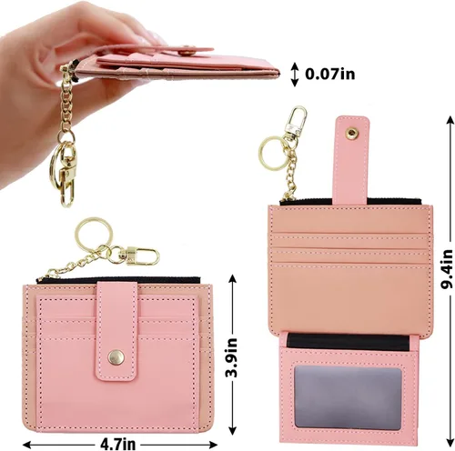 Miniatura 4 de Deziliao Funda delgada para tarjetas de crédito con bloqueo Rfid para mujer, cartera con cremallera, cartera pequeña y compacta de cuero