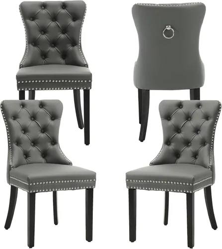 Miniatura 32 de Sillas de Comedor de Terciopelo Juego de 4, Colección Nikki Sillas de Comedor con Patas de Acero Inoxidable Plateado y Anilla, Silla Lateral de Lujo
