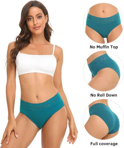 Miniatura 2 de RHYFF Ropa interior de algodón para mujer calzones de encaje suave calzones hipster para mujer elásticos paquete de 5 a