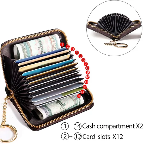 Miniatura 4 de Tarjetero Cartera RFID para Tarjetas de Crédito, Cartera Pequeña para Tarjetas para Mujeres con Llavero con Cremallera, Carteras para Tarjetas