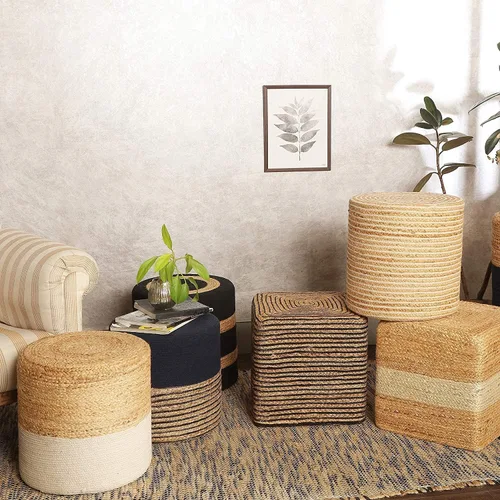 Miniatura 8 de REDEARTH · Puf otomano de pie en forma de cubo - Puf trenzado de yute para sentarse, reposapiés para sala de estar, dormitorio, guardería, patio
