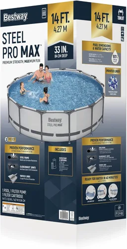 Miniatura 9 de Bestway Steel Pro MAX - Piscina elevada de natación (12 pies x 30 pulgadas) Piscina familiar redonda para patio trasero al aire libre Incluye