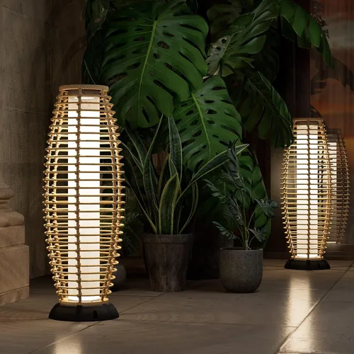 Miniatura 3 de Solar Yard Lámpara de pie para exteriores, luces de patio, farol con energía solar, resistente a la intemperie, luces de mimbre para terraza