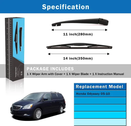 Miniatura 26 de WTI Juego de escobillas de limpiaparabrisas trasero Compatible con Honda CRV 2007-2011 CR-V SUV Kits de limpiaparabrisas traseros Montaje