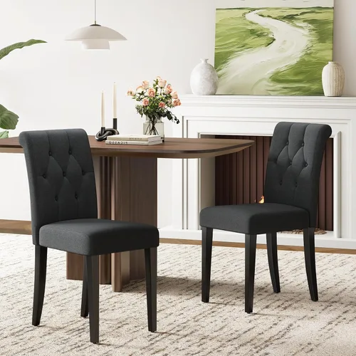 Miniatura 6 de Welzona - Juego de 4 sillas tapizadas para comedor, estilo Parsons, con botones, con patas de madera maciza, silla moderna de tela para Negro