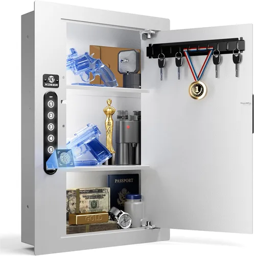 Miniatura 9 de XDeer Caja fuerte de seguridad de pared plana oculta en la pared, caja fuerte biométrica oculta para huellas dactilares, cajas fuertes electrónicas