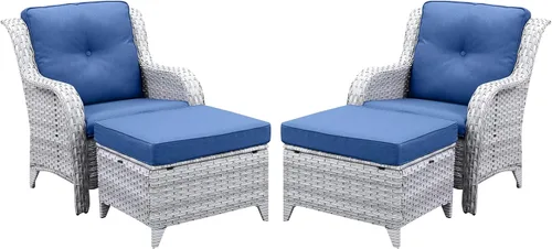 Miniatura 13 de Belord Juego de muebles de exterior, sillas de mimbre para patio, muebles de ratán de 3 piezas con mesa auxiliar, juegos de sillas bistró de patio