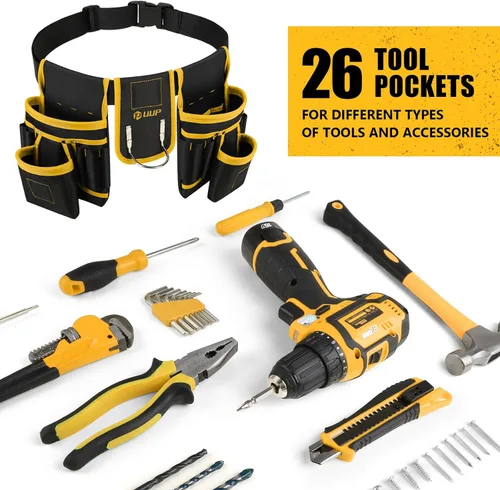 Miniatura 6 de Cinturón de herramientas magnético para hombres, 26 bolsillos, bolsa de herramientas resistente, funda magnética, cinturón de herramientas