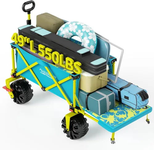 Miniatura 18 de Old Bahama Bay Carro de Playa Extra Largo de 300lbs 124 cm de Largo con Ruedas Grandes con Freno para Arena, Carro de Playa Plegable Utilitario