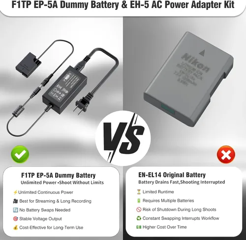 Miniatura 7 de Adaptador de corriente alterna EP-5A EH-5 y batería ficticia EN-EL14 para Nikon D3100 D3200 D3300 D3400 D3500 D5100 D5200 D5300 D5500 D5600 Coolpix