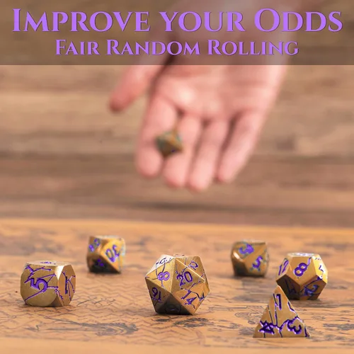 Miniatura 3 de Dados de metal para DND – Ruinas de faraón oro oscuro con grietas moradas – Juego de dados poliédricos para D&D, RPG y más – Bellamente detallados