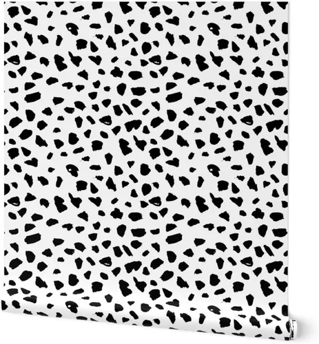 Spoonflower Papel tapiz para despegar y pegar, blanco y negro, puntos de dálmata, puntos de leopardo, piel de animal, género, neutro, impresión