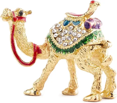 YU FENG Adorno decorativo de figuras de camello de cristal dorado de 2.4 pulgadas, estatuas de camello esmaltadas doradas, caja de joyería con