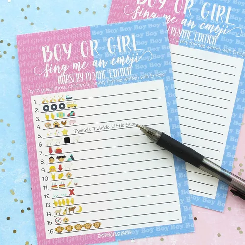 Miniatura 2 de DISTINCTIVS Tarjetas de juego de emoji para fiesta de revelación de género - 20
