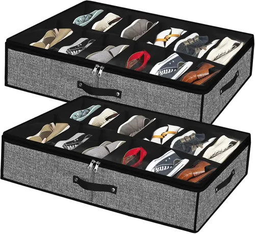 Miniatura 14 de Organizador de zapatos debajo de la cama para armario, paquete de 2, se adapta a 24 pares de cajas de contenedores de zapatos debajo de la cama