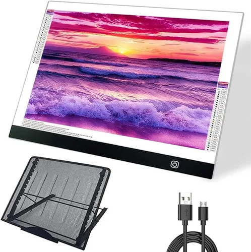 Kit de almohadilla de luz A3 con soporte de metal - Mesa de luz LED Sponake para pintura de diamantes - Caja de luz de trazado alimentada por USB