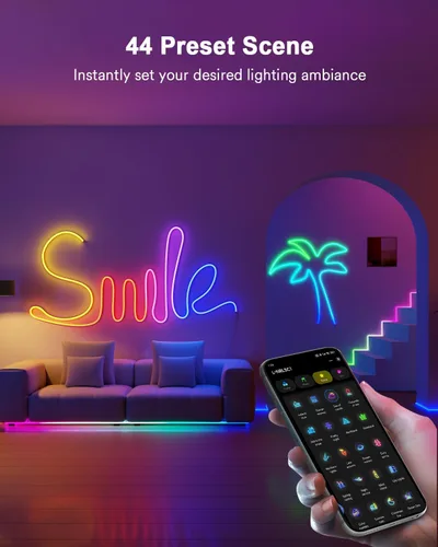 Miniatura 8 de Lumary Luz inteligente RGBAICW de neón para interiores, luces LED de 9.8 pies para dormitorio, funciona con Alexa/Google Assistant, 180 LEDs/m RGB