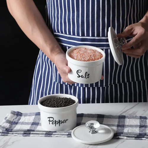 Miniatura 4 de Tazones de sal y pimienta con tapa de cristal, recipiente de sal y pimienta de cerámica de 12.5 onzas para encimera, decoración de cocina de granja