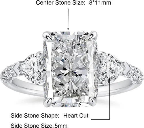 Miniatura 6 de Anillo de promesa de corte radiante para mujer, anillos de compromiso para ella, anillo de plata chapada en oro blanco de 18 quilates