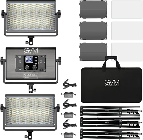 Miniatura 7 de GVM - Kit de luz LED RGB de 65 W, 25000 lux/1.6 ft, iluminación fotográfica 1300D con control de aplicación Bluetooth, luces de panel a todo