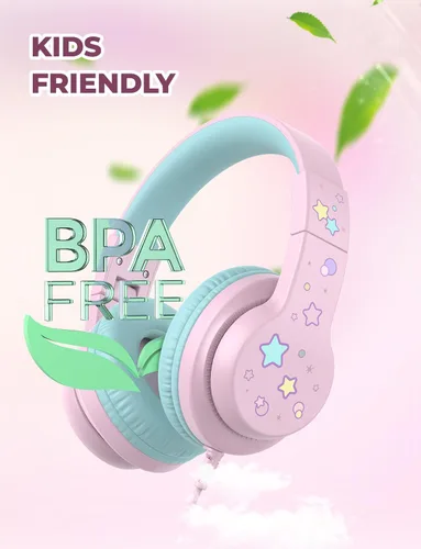 Miniatura 3 de iClever - Auriculares infantiles para la escuela/viajes con volumen seguro de 85dBA, HS19S - Auriculares circumaurales estéreo para niños y niñas