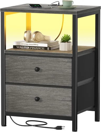 Miniatura 19 de BOLUO Cómoda alta con cajones, mesita de noche blanca con estación de carga y luz LED, cómoda pequeña de 4 cajones en blanco para dormitorio