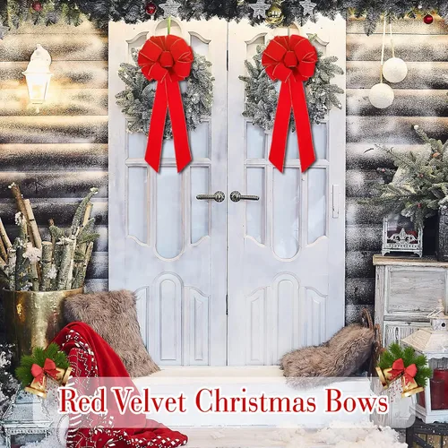 Miniatura 4 de Kigeli Lazo de Navidad grande de 10 x 26 pulgadas, hecho a mano, gran cinta de terciopelo rojo para exteriores, corona de Navidad, adorno para árbol