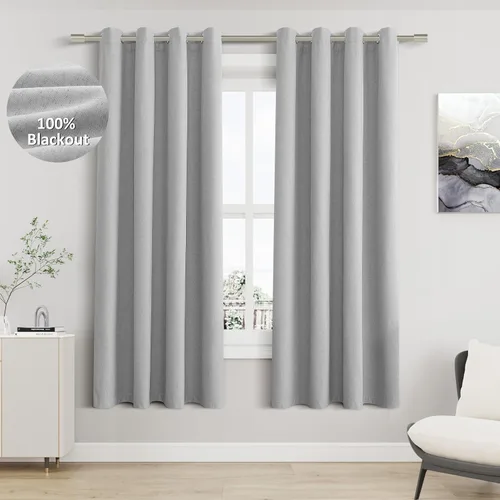 Miniatura 64 de Cream Linen Blackout Curtains 90 Length 2 Panels Set for Living Room Bedroom, 100% Black Out Thermal Insulated Linen Drapes, Room Darkening Grommet