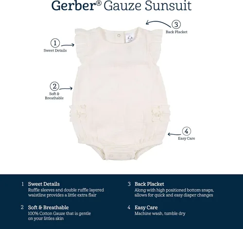 Miniatura 6 de Gerber Mameluco sin mangas con volantes para bebé niña