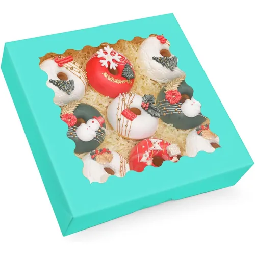 Miniatura 11 de qiqee Cajas para pasteles negras con ventana autodesplegables de 10x10x2,5 pulgadas, paquete de 30 unidades, cajas para galletas, donuts