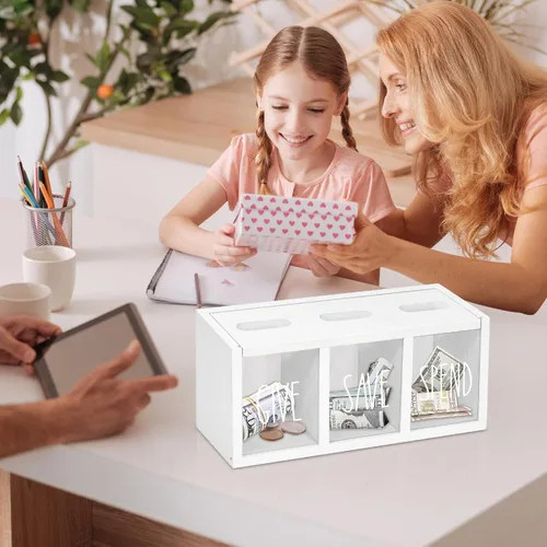 Miniatura 5 de Alcancía de madera para niños, caja de ahorro de dinero para adultos, bancos de niños para billetes y monedas, alcancía para niños y niñas, caja