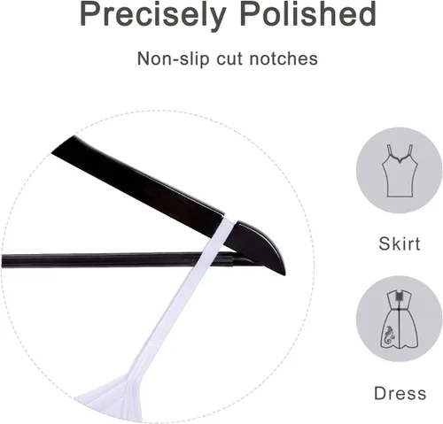 Miniatura 3 de TOPIA HANGER Perchas de madera para abrigos, paquete de 30 perchas de madera negra con barra antideslizante para pantalones, gancho giratorio